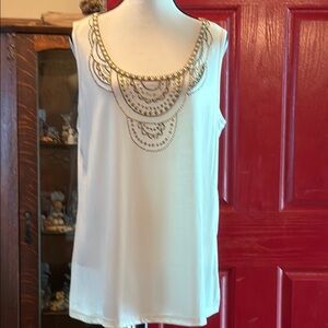 Dress Barn Embellished Cream Sleeveless Tank Top